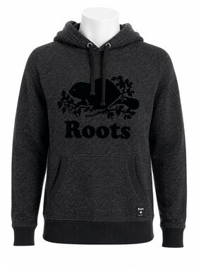 Size XXL Roots Men’s Salt & Pepper Beaver Logo Pullover Hoodie Black Grey